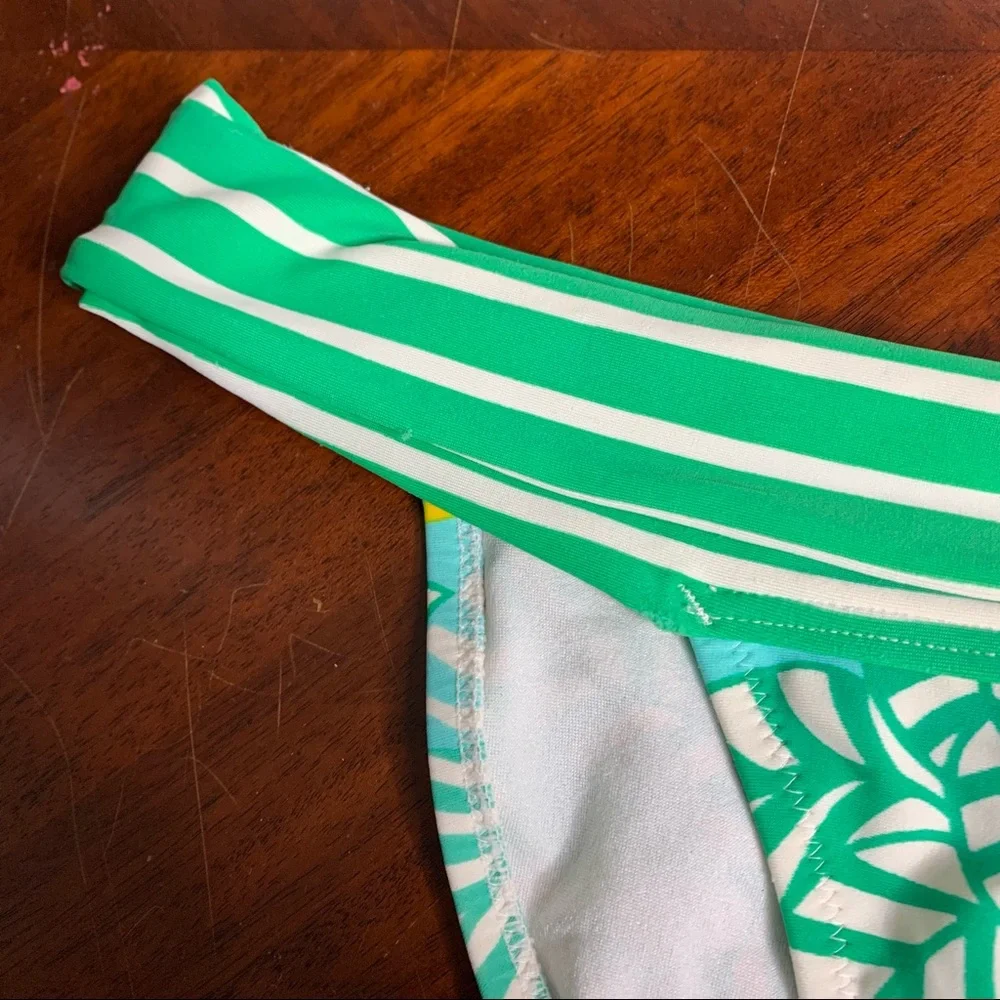 Rip Curl Striped Leaf Print Fold Down Bikini Bottoms